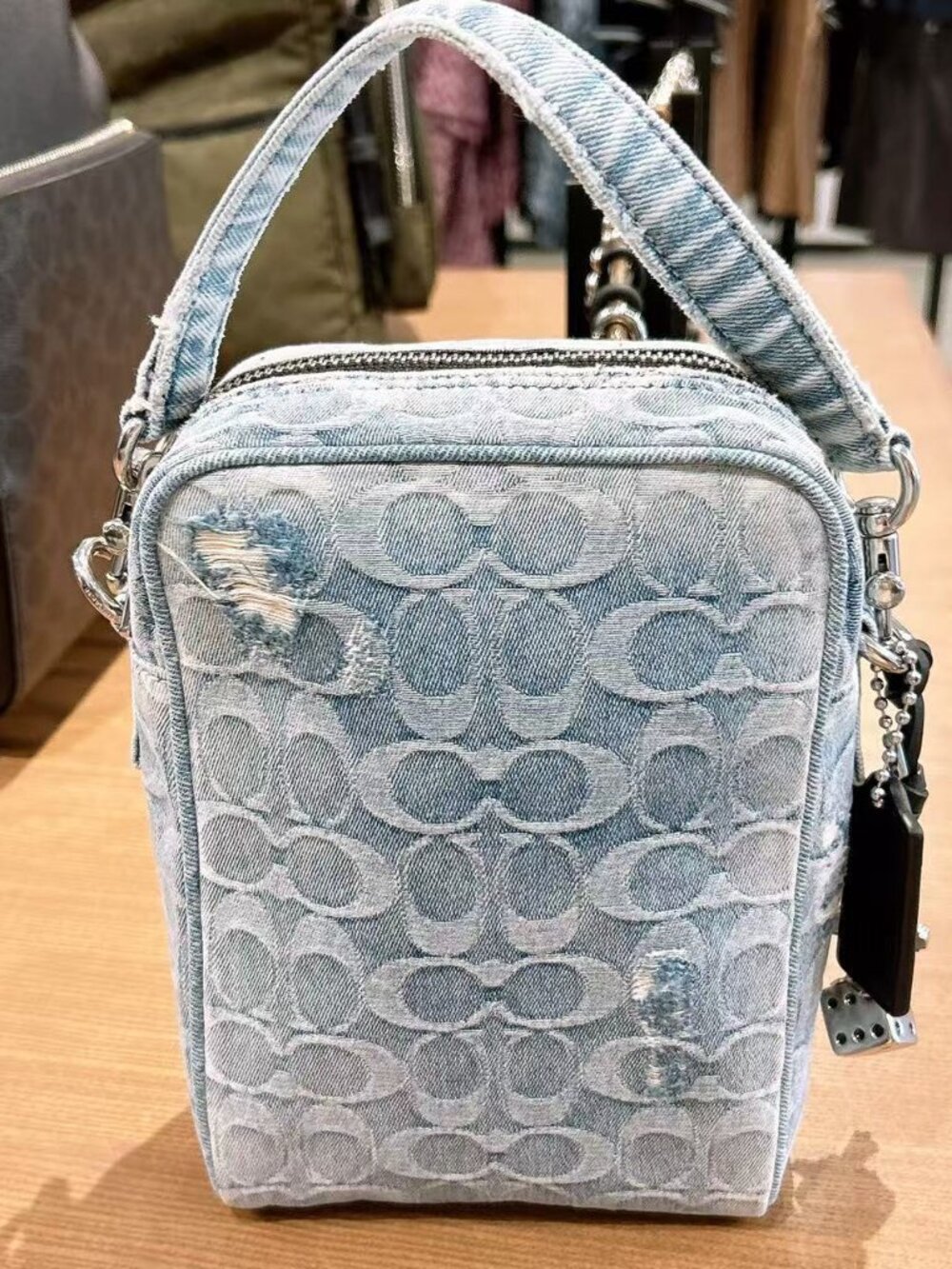 NWT Coach Tristan Crossbody Bag 14 In Loved Signature Denim With Charms CET70